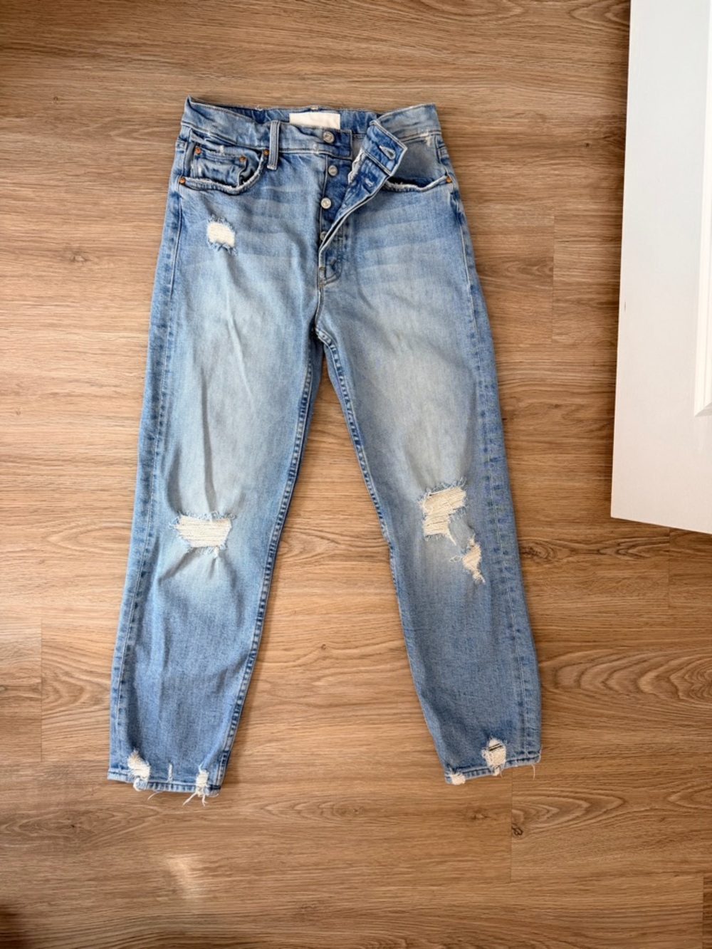 MOTHER Light Wash Distressed Boyfriend Jeans